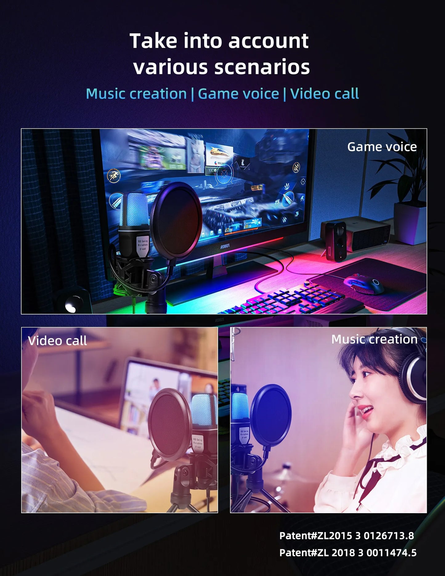 Gaming Computer Professional Condenser Microphone Mic PC Laptop USB Wired Live Streaming Podcast Studio Mike Kit Gamer Karaoke