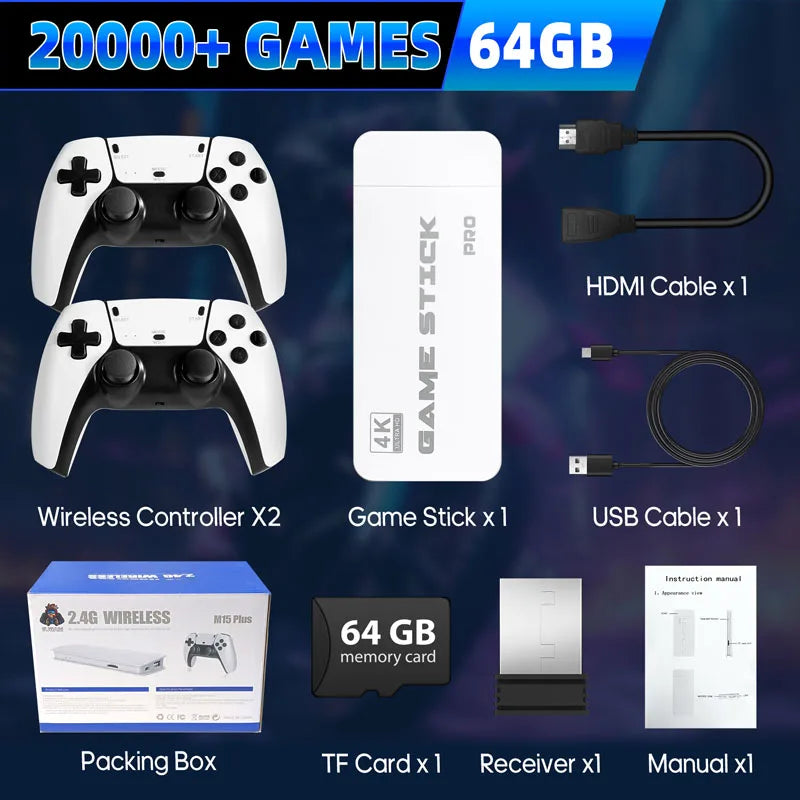 AISLPC Game Stick M15 Console 4K TV Video Handheld Game Console Stick 128G 20000+Games Wireless Gamepads Controller HDMI Output