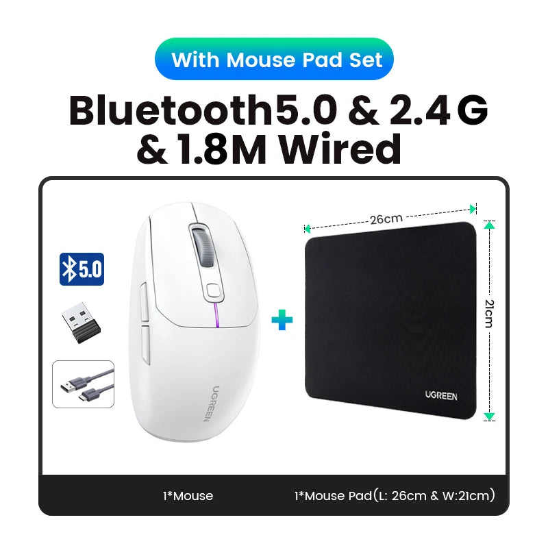 UGREEN Gaming Mouse 5000DPI Wireless Mouse Bluetooth 5.0 2.4G Wired Rechargeable Gamer Mice 6 Buttons For MacBook Tablet Laptops