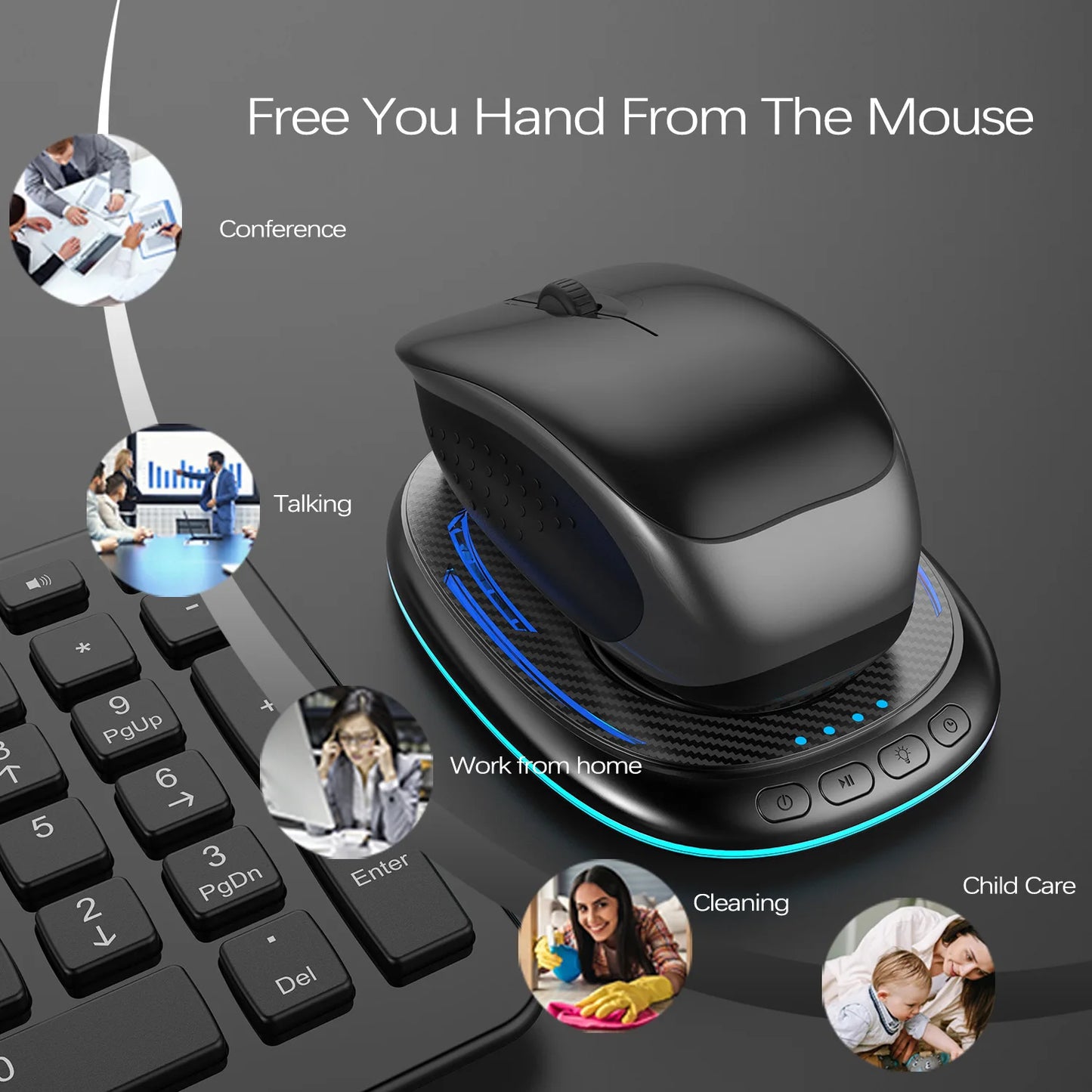 Carbon Fiber Pattern Gaming Mice Pad  LED RGB Lights Mouse Mover Anti Sleep Automatic Movement Prevent PC Screen Lock