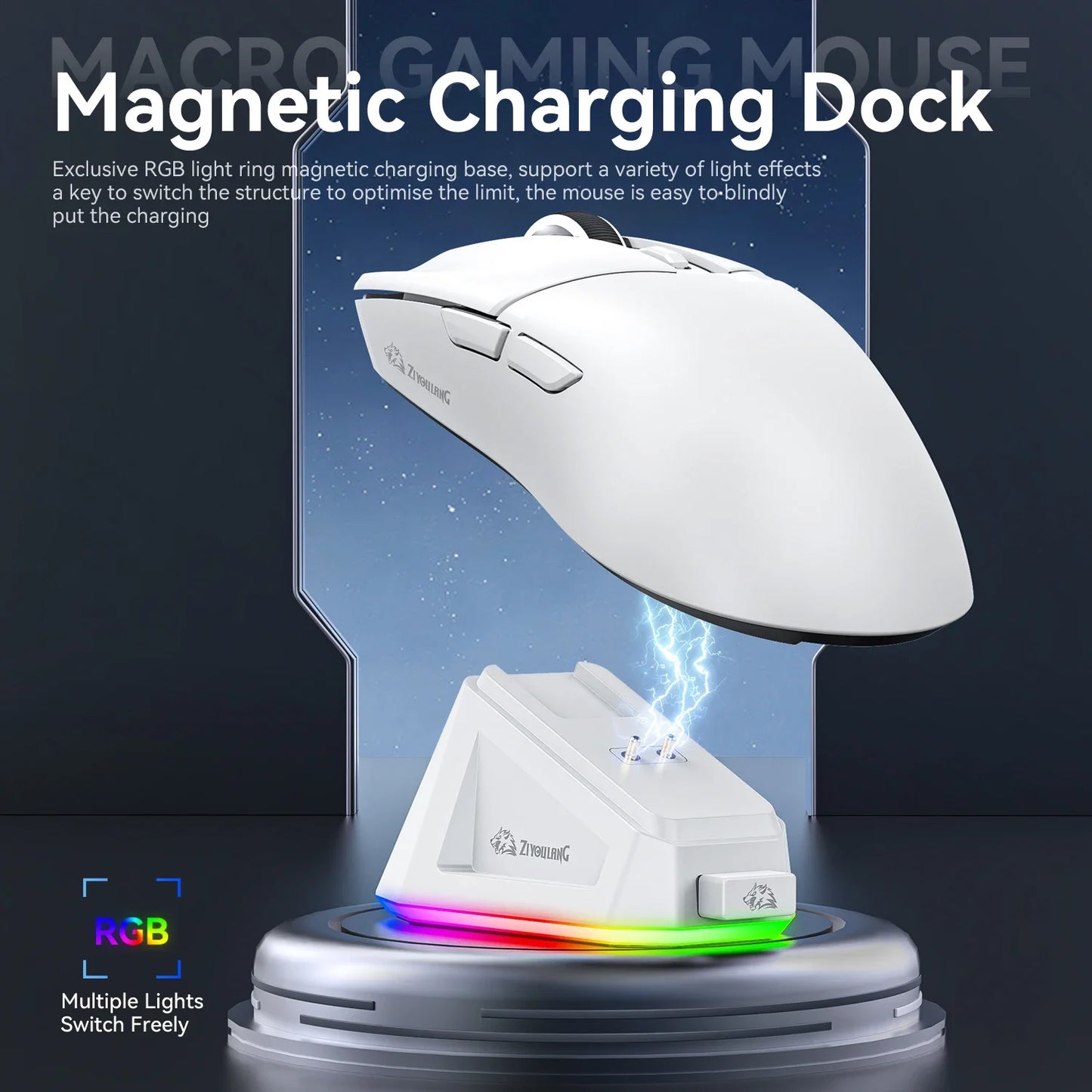 ZIYOULANG X2  Wireless Mouse , PixArt PAW3311, Tri-Mode Connection,RGB Magnetic Charging Base,Macro Gaming Mouse