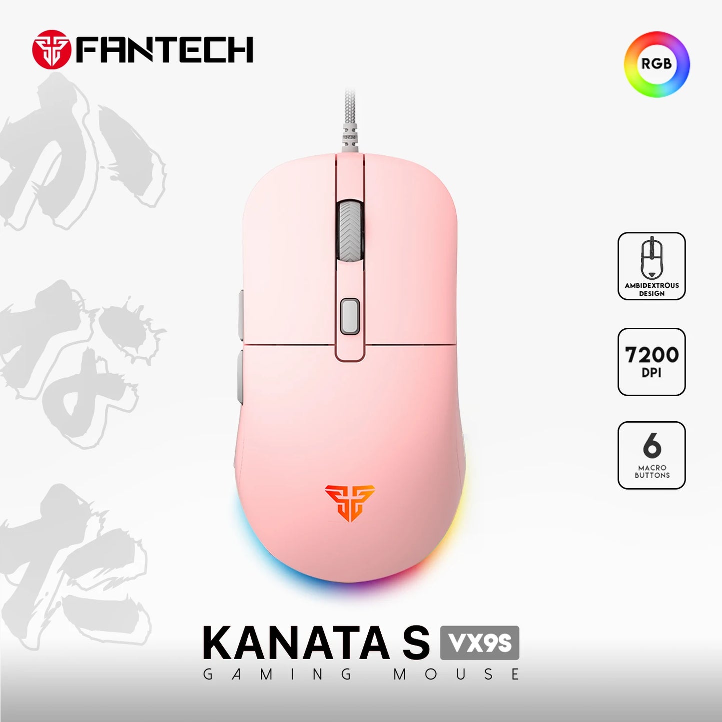 FANTECH KANATA S VX9S Wired Gaming Mouse 7200DPI HUANO 10M Switch 6 Macro Button Optical Mouse Mice for PC Laptop