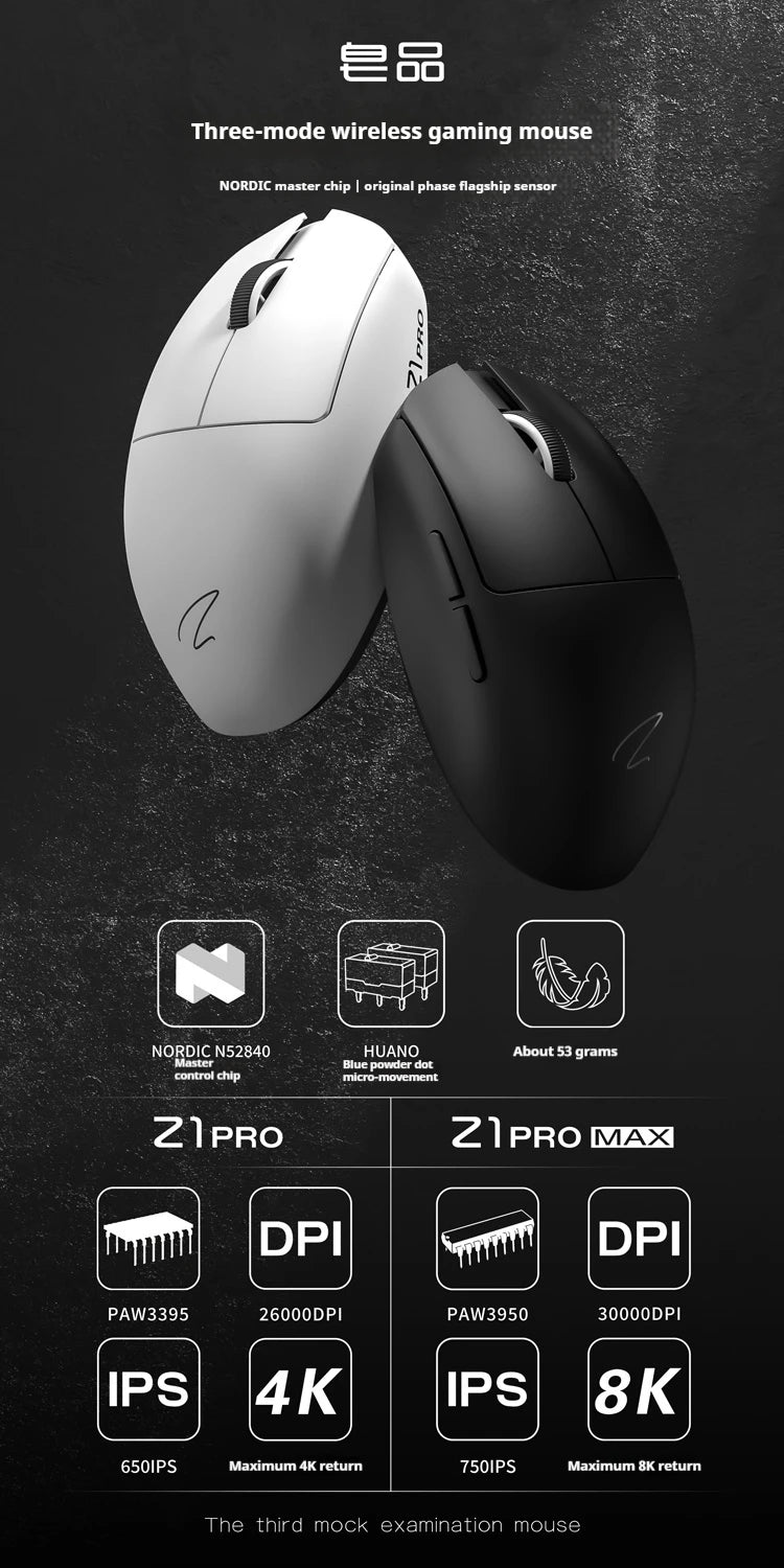 Zaopin ZPW Z1 pro Esports Gaming Mouse Lightweight 2.4g Wireless Three-Mode Paw3395/3950 Low Latency Computer Peripheral Gift