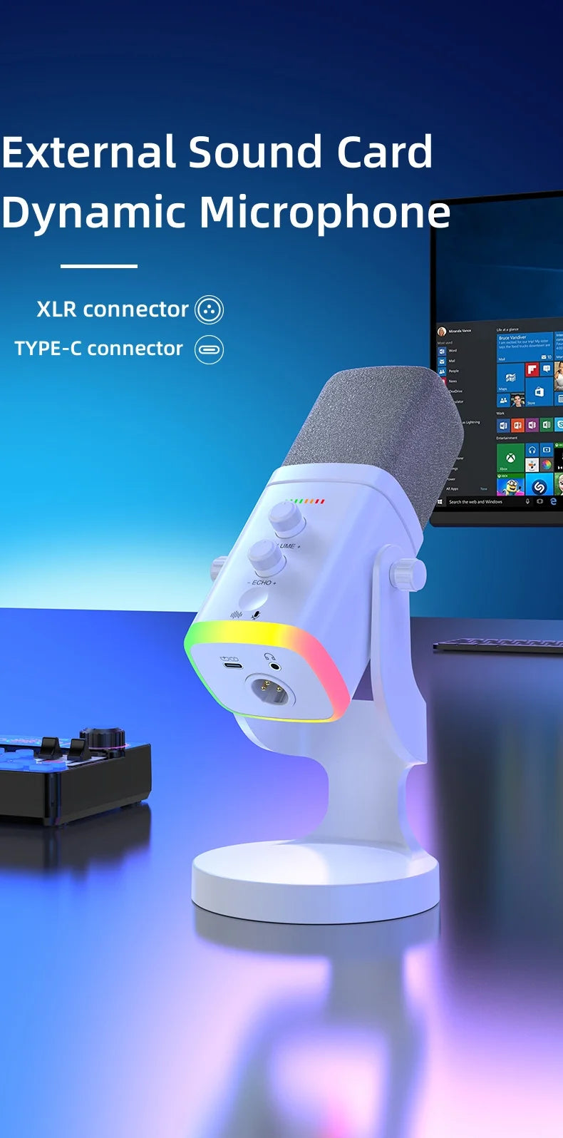 YU8 RGB gaming desktop microphone USB microphone live streaming XLR dynamic microphone recording computer mobile host karaoke