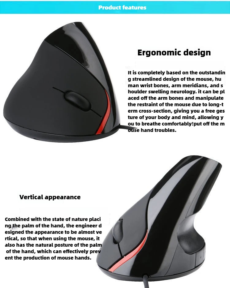 1600DPI USB Vertical Wired Mouse Ergonomic Design Wrist Rest Gaming Mice for PC Laptop Mouse Mouse for Laptop Mouse for Computer