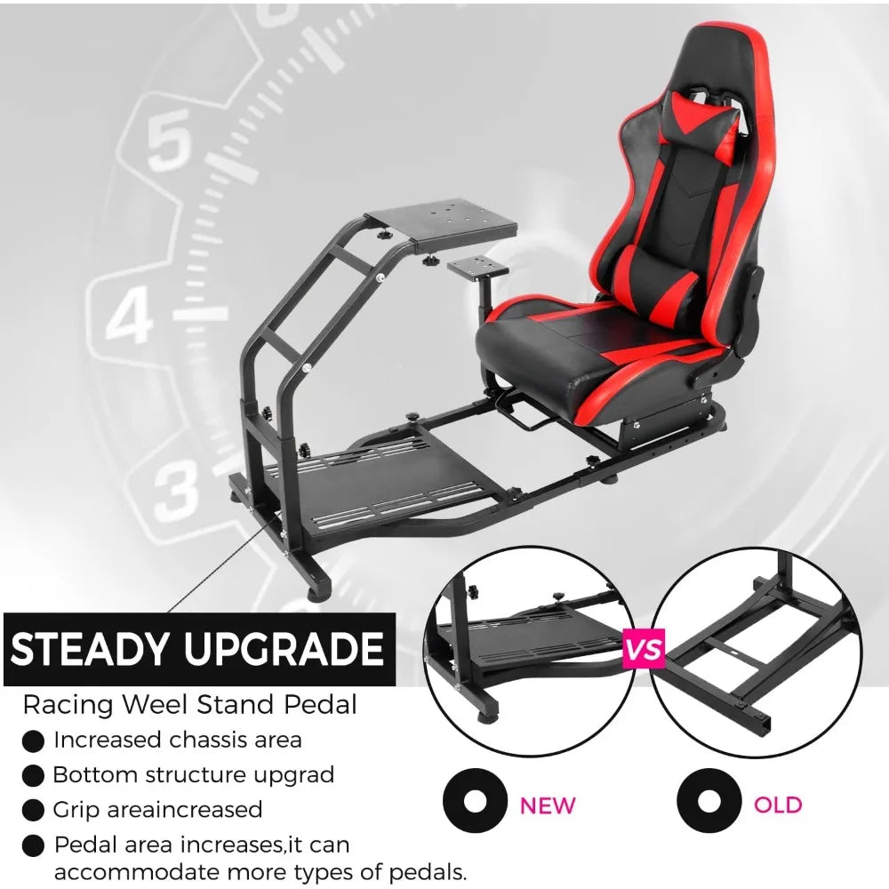 Racing Simulator Cockpit with Gaming Seat(Red) Stand-Up Fit, Adjustable Gaming Steering Wheel Stand Without Wheel and Pedals