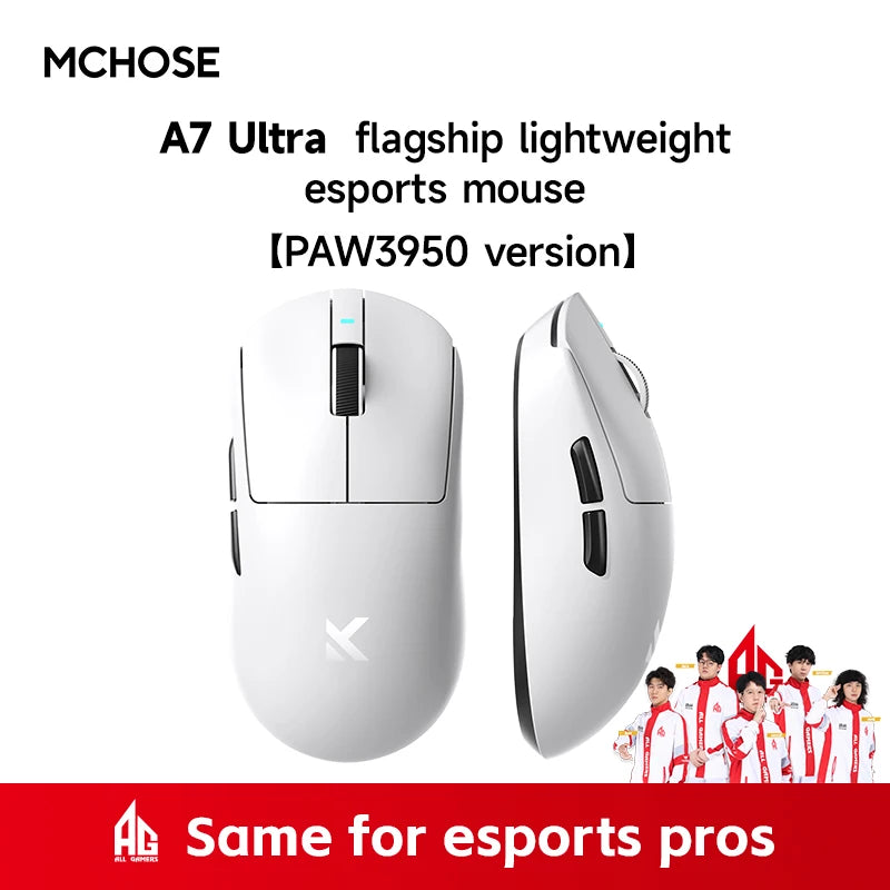 MCHOSE A7 Pro Ultra Wireless Mouse Tri-Mode Gaming E-sports Mouse PAW3950 Lightweight 42000dpi 8K Low Delay Ergonomics 500mAh