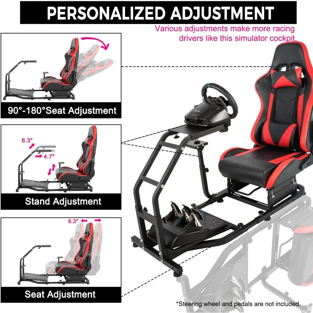Racing Simulator Cockpit with Gaming Seat(Red) Stand-Up Fit, Adjustable Gaming Steering Wheel Stand Without Wheel and Pedals