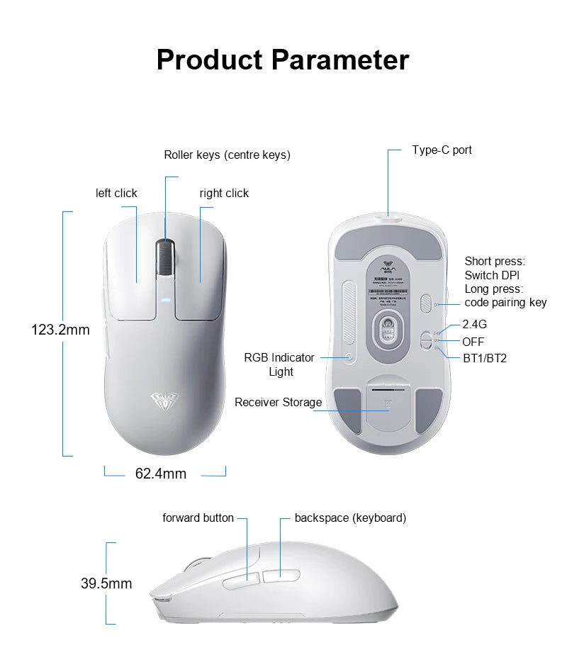 AULA SC680 Wireless Gaming Mouse W/ 26000 DPI PAW3395 Sensor BT 5.0/2.4G/Wired Tri Mode 500mAh Battery For Windows/Mac/PC/laptop