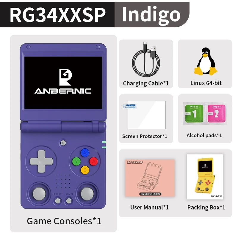 Anbernic RG34XXSP RG35XXSP Flip Handheld Game Console IPS Screen Linux 64-bit Collapsible Retro Video Gaming Player 5000+ Games