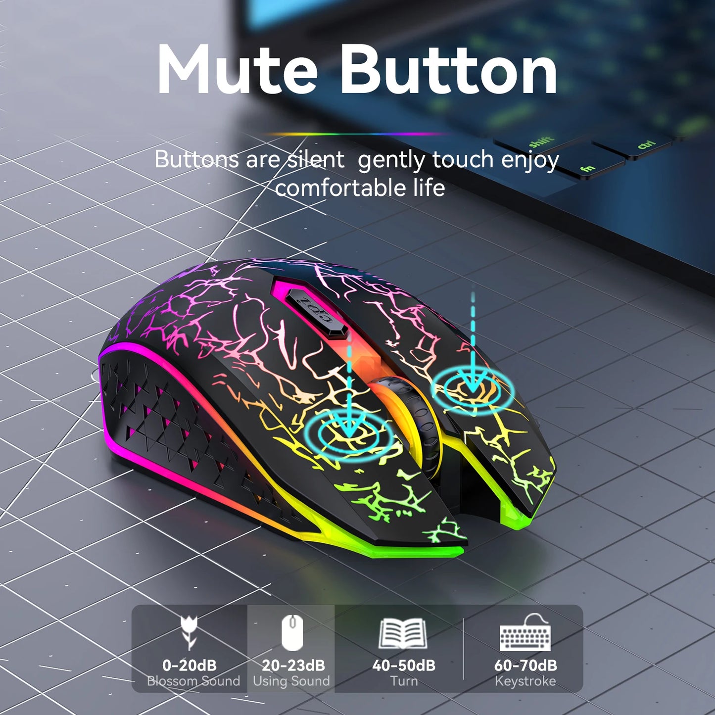 Bluetooth5.2 Wireless Mouse RGB Gaming Mouse Silent Mouse Rechargeable Mouse 800-1200-1600 DPI Mouse Mice for PC Laptop Macbook
