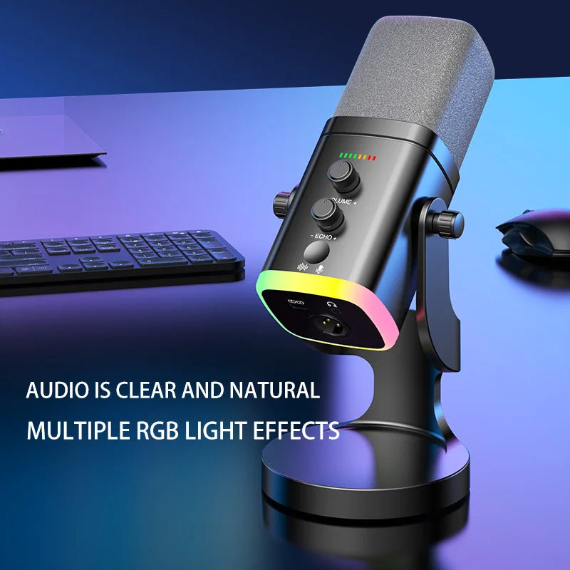 YU8 RGB gaming desktop microphone USB microphone live streaming XLR dynamic microphone recording computer mobile host karaoke