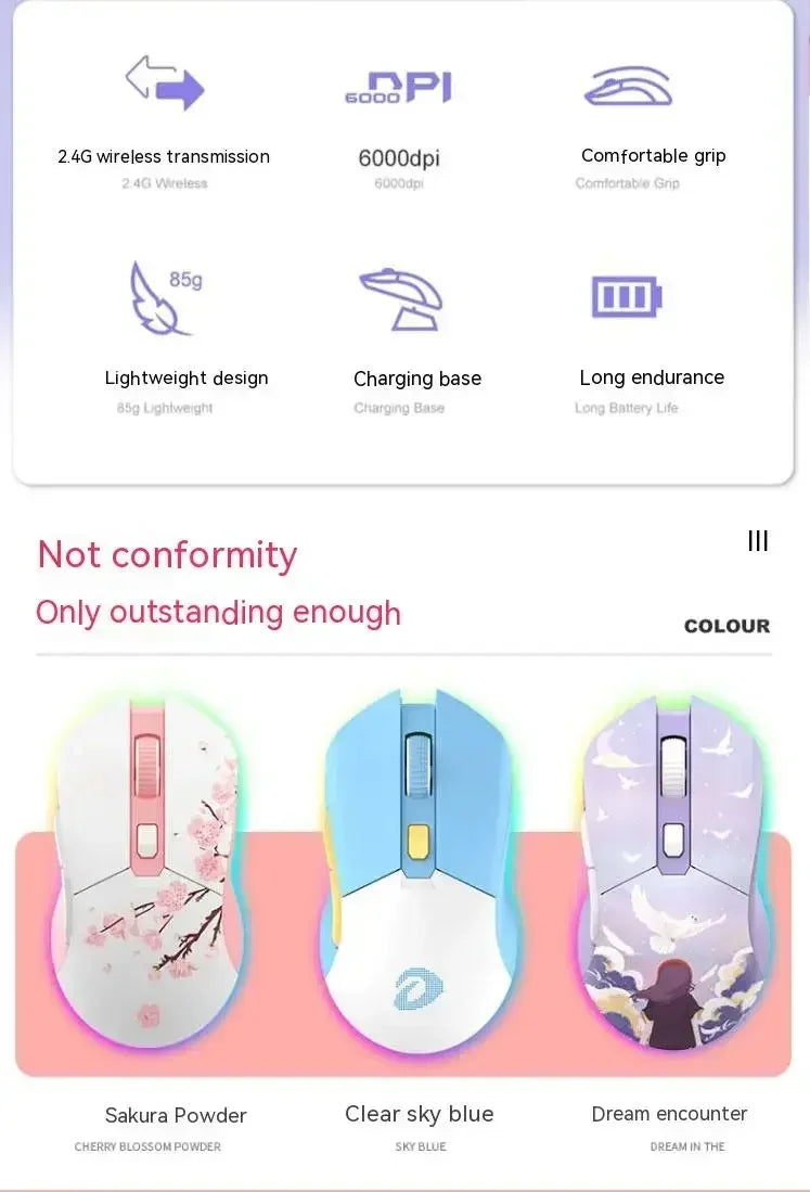 Dareu Em901 Mouse Dual Mode Wireless Charging Base Air PAW3395 Low Latency RGB Gaming Mouse Pc Gamer Accessories Custom Office
