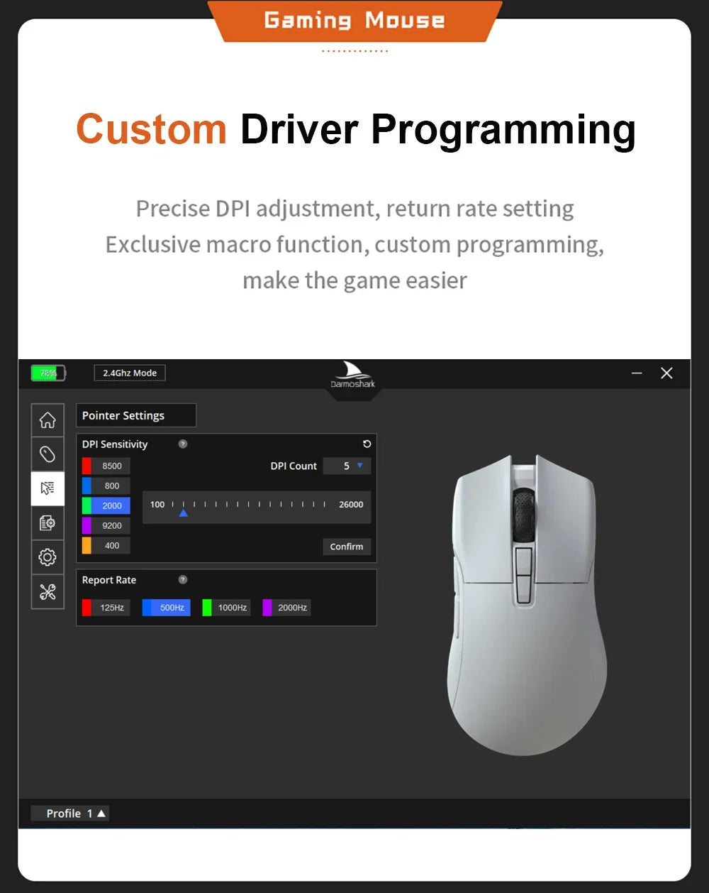 Darmoshark N3 Gaming Mouse Wireless Bluetooth Tir -Mode Telink 8273 PAW3395 Sensor 26000DPI Macro Game Mouse TTC For PC Laptop