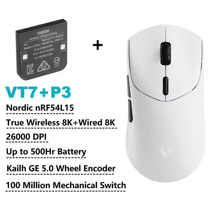 Rapoo VT7 VT7MAX Wireless Gaming Mouse True 8K Wireless Polling Rate 53g Lightweight 100-Million Mechanical Switch Macro Enabled