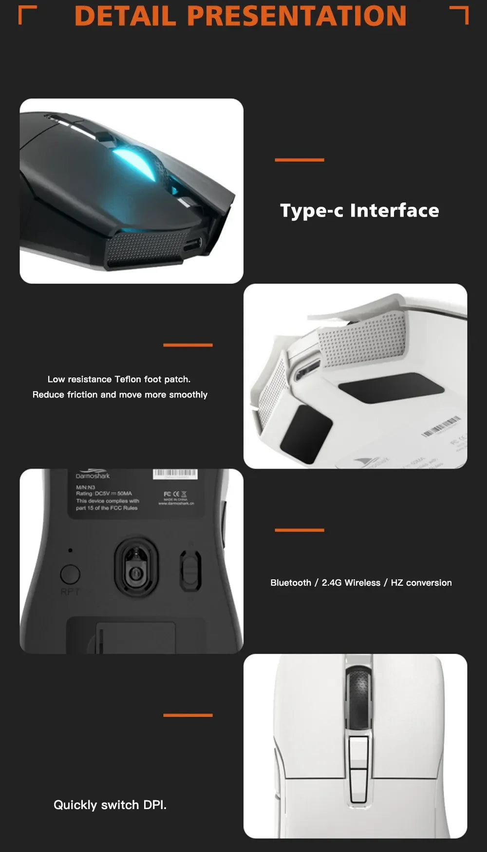 Darmoshark N3 Gaming Mouse Wireless Bluetooth Tir -Mode Telink 8273 PAW3395 Sensor 26000DPI Macro Game Mouse TTC For PC Laptop