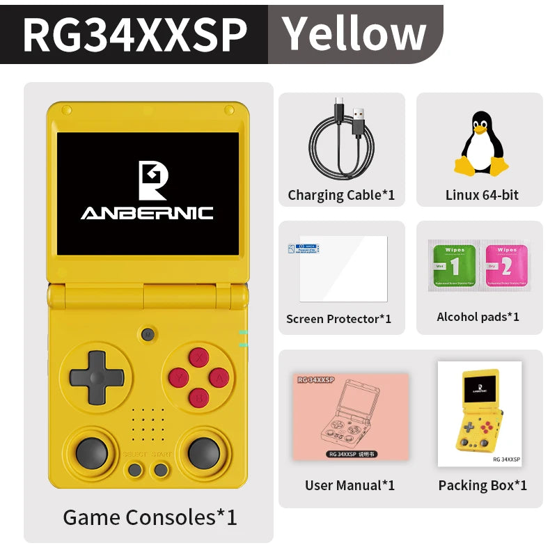 Anbernic RG34XXSP RG35XXSP Flip Handheld Game Console IPS Screen Linux 64-bit Collapsible Retro Video Gaming Player 5000+ Games