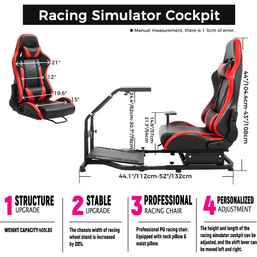 Racing Simulator Cockpit with Gaming Seat(Red) Stand-Up Fit, Adjustable Gaming Steering Wheel Stand Without Wheel and Pedals