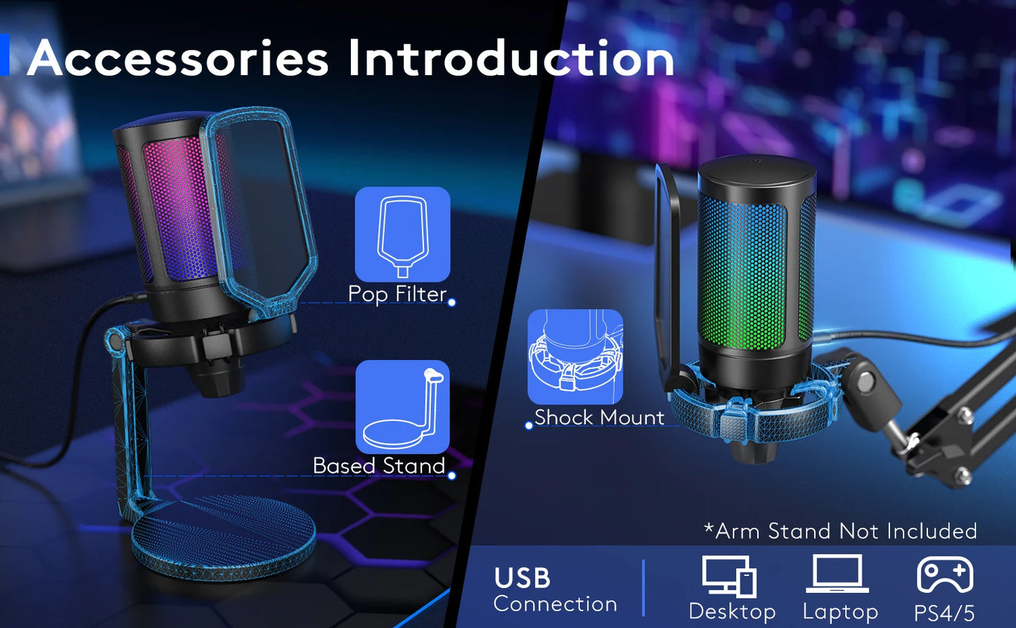 AmpliGame by FIFINE USB Gaming Microphone with RGB,Gain Knob,Touch Mute,Streaming Podcast Condenser Mic for PC,Switch,PS5-A6NEO