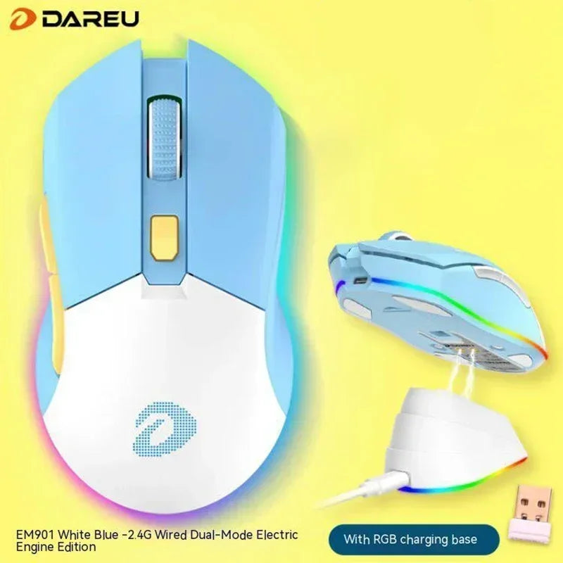 Dareu Em901 Mouse Dual Mode Wireless Charging Base Air PAW3395 Low Latency RGB Gaming Mouse Pc Gamer Accessories Custom Office