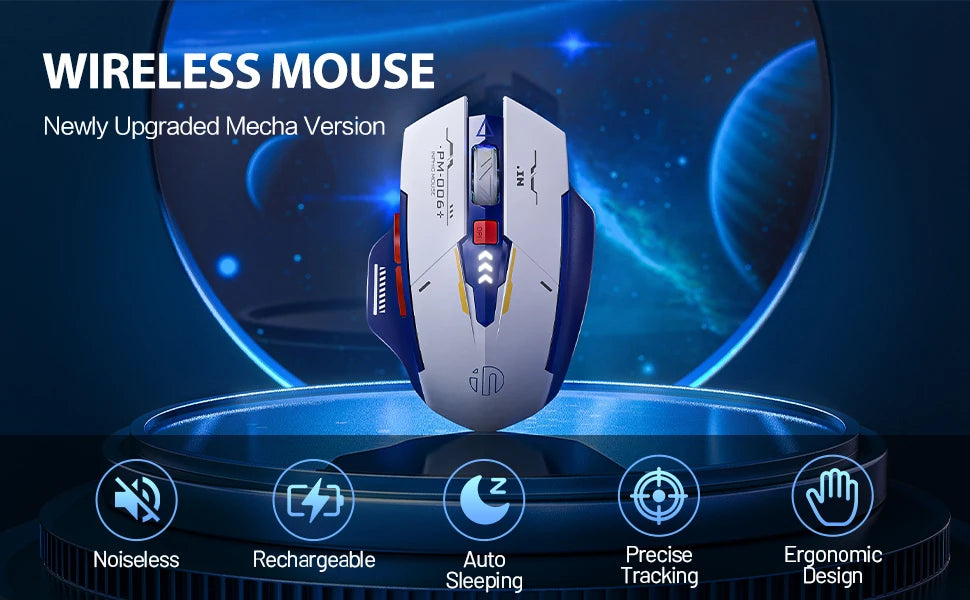 Inphic F9 Mecha Edition Wireless Mouse Silent Rechargeable Mouse Type-C LED Light Mouse For Computer Laptop Office Gaming