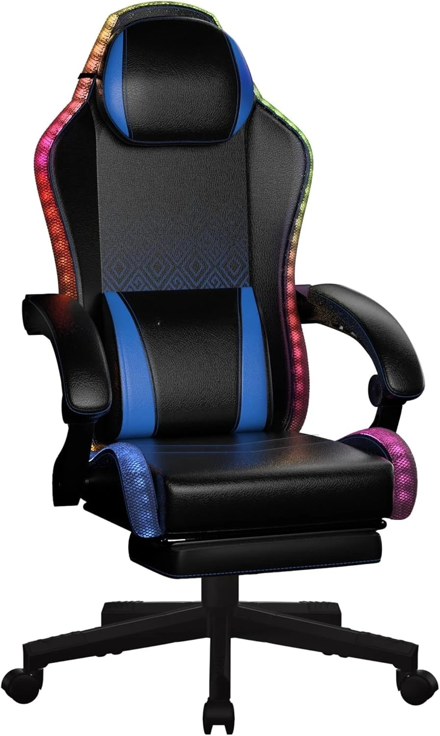 Gaming Chair, LED Game Chair with Massage Lumbar Support and Footrest - Ergonomic Computer Chair with Adjustable Height