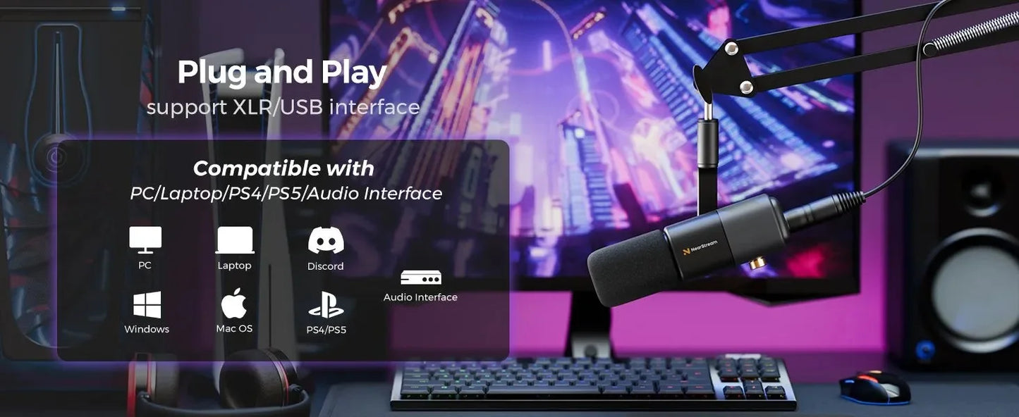 NearStream Professional Microphone pc USB XLR Condenser Mic Boom Arm US Local ShippingPlug-and-Play for Streaming Podcast Studio