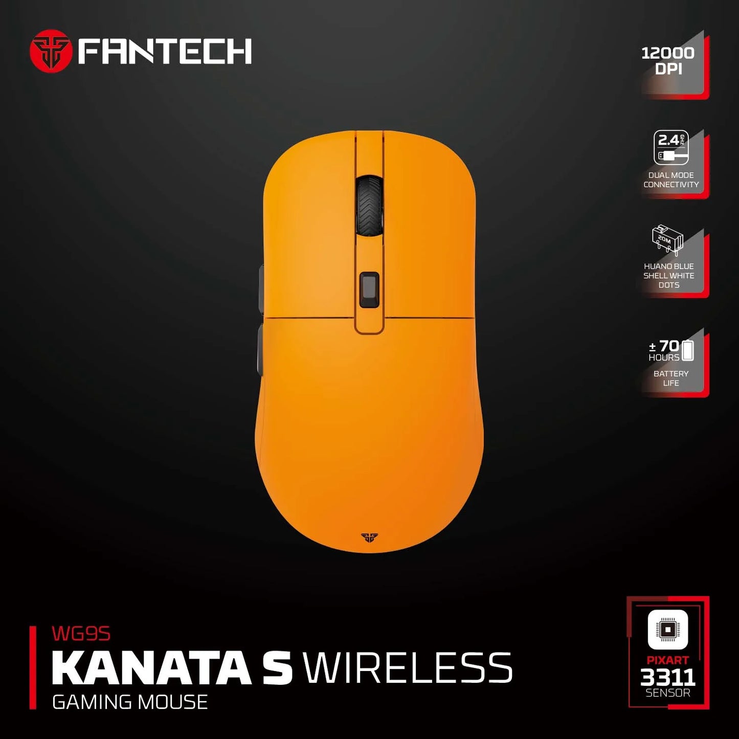 FANTECH KANATAS WG9S Wireless Gaming Mouse PIXART 3311 12000DPI Improved Ultra-Grippy Coating Wired Mouse Macro Button Mice