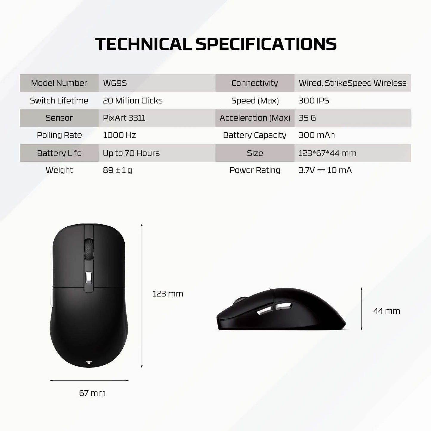 FANTECH KANATAS WG9S Wireless Gaming Mouse PIXART 3311 12000DPI Improved Ultra-Grippy Coating Wired Mouse Macro Button Mice