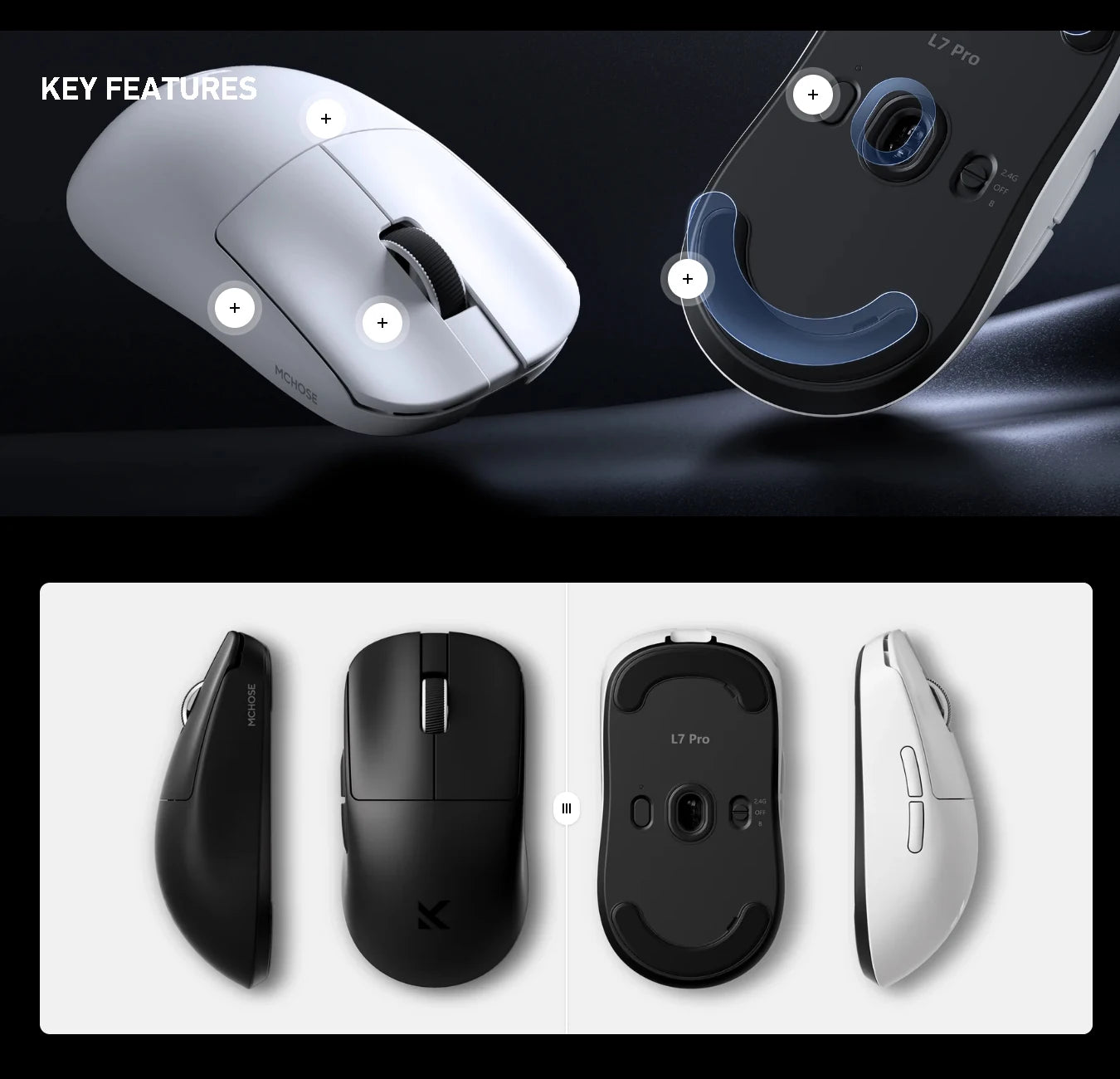 Official MCHOSE L7 Ultra Wireless Gaming Mouse PAW3950 E-Sport Sensor Realtek Flagship Master TOPSPEED 8K Polling Rate 39g Mice