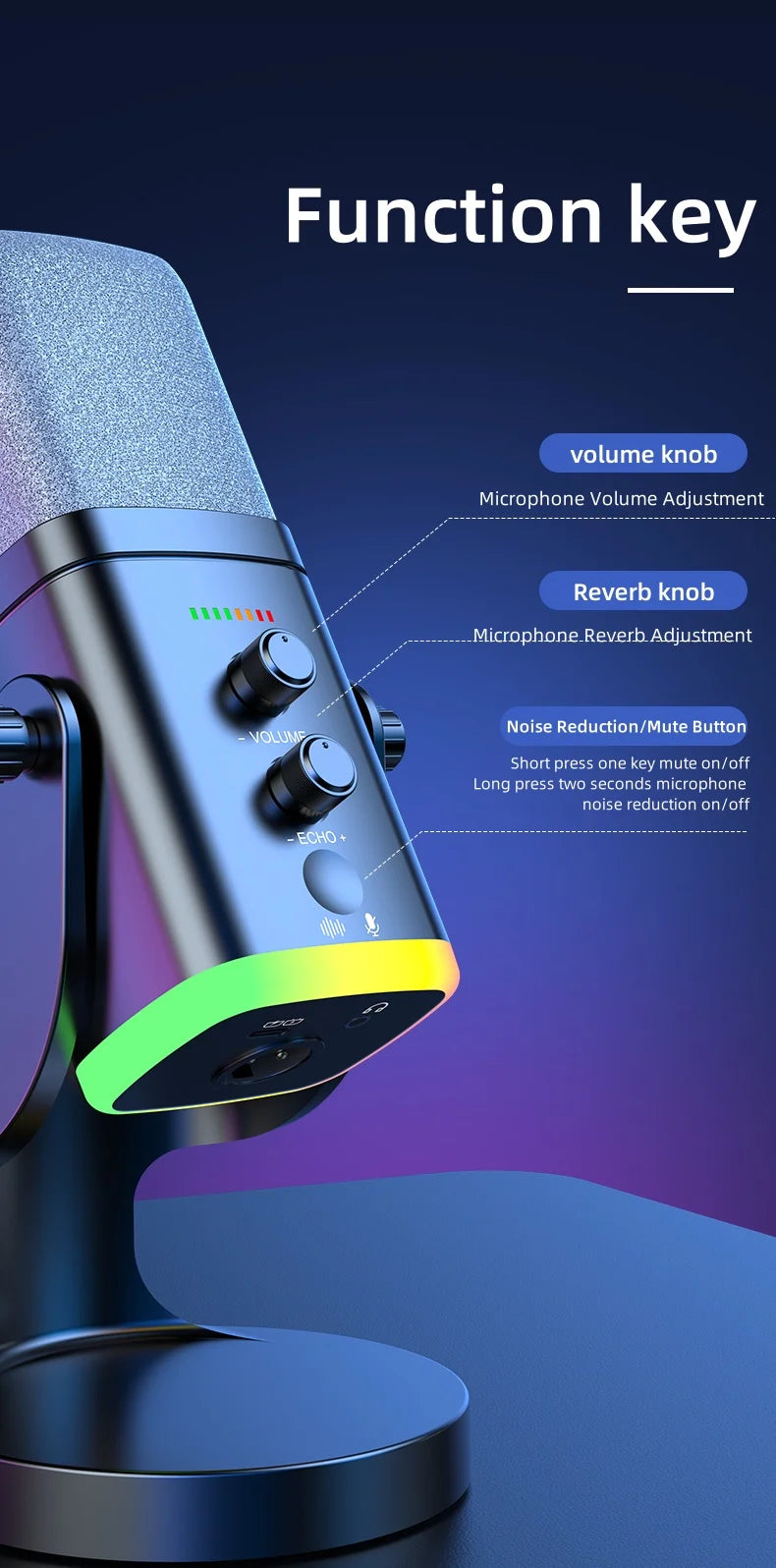 YU8 RGB gaming desktop microphone USB microphone live streaming XLR dynamic microphone recording computer mobile host karaoke