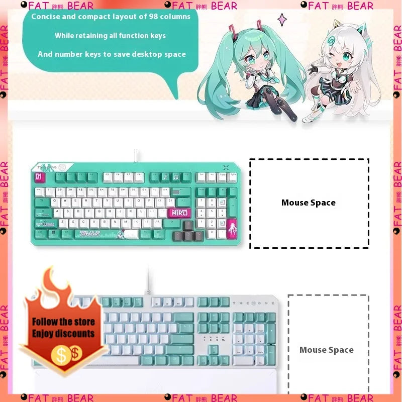 ASUS Tianxuan Mini Hatsune Miku  TX98miku Co branded Cable Video Game Mechanical Keyboard Customizable PC Gaming Keyboard