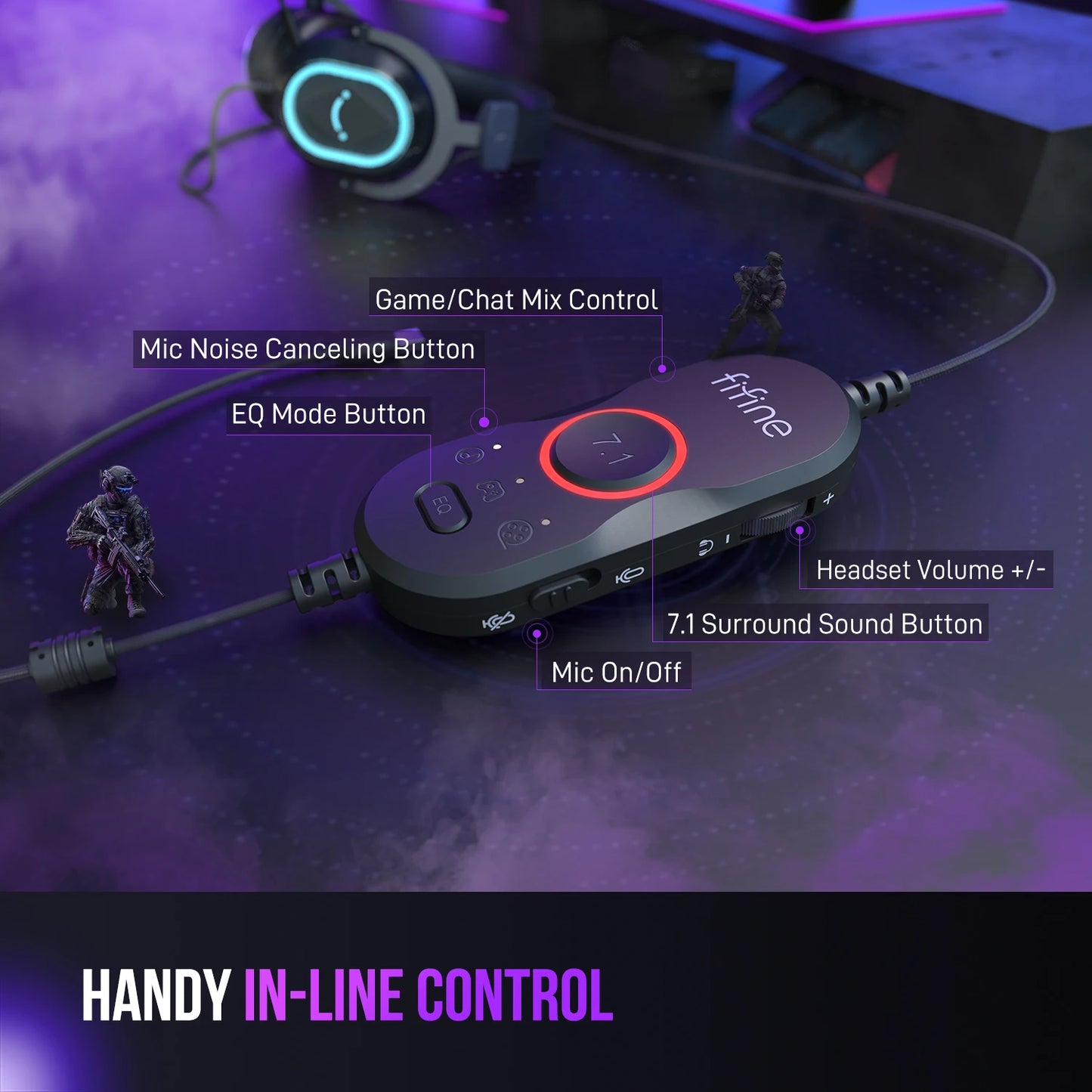 FIFINE RGB Gaming Headset with 7.1 Surround Sound & Dual Sound Card for PC/PS4/5,Over-Ear Headphone with Detachable Mic - H13