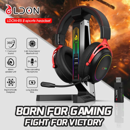 LDON Gaming Headset with RGB Noise Canceling Microphone 7.1 Surround Sound Headphones for PS5 PS4 One PC Laptop Mac Computer PC