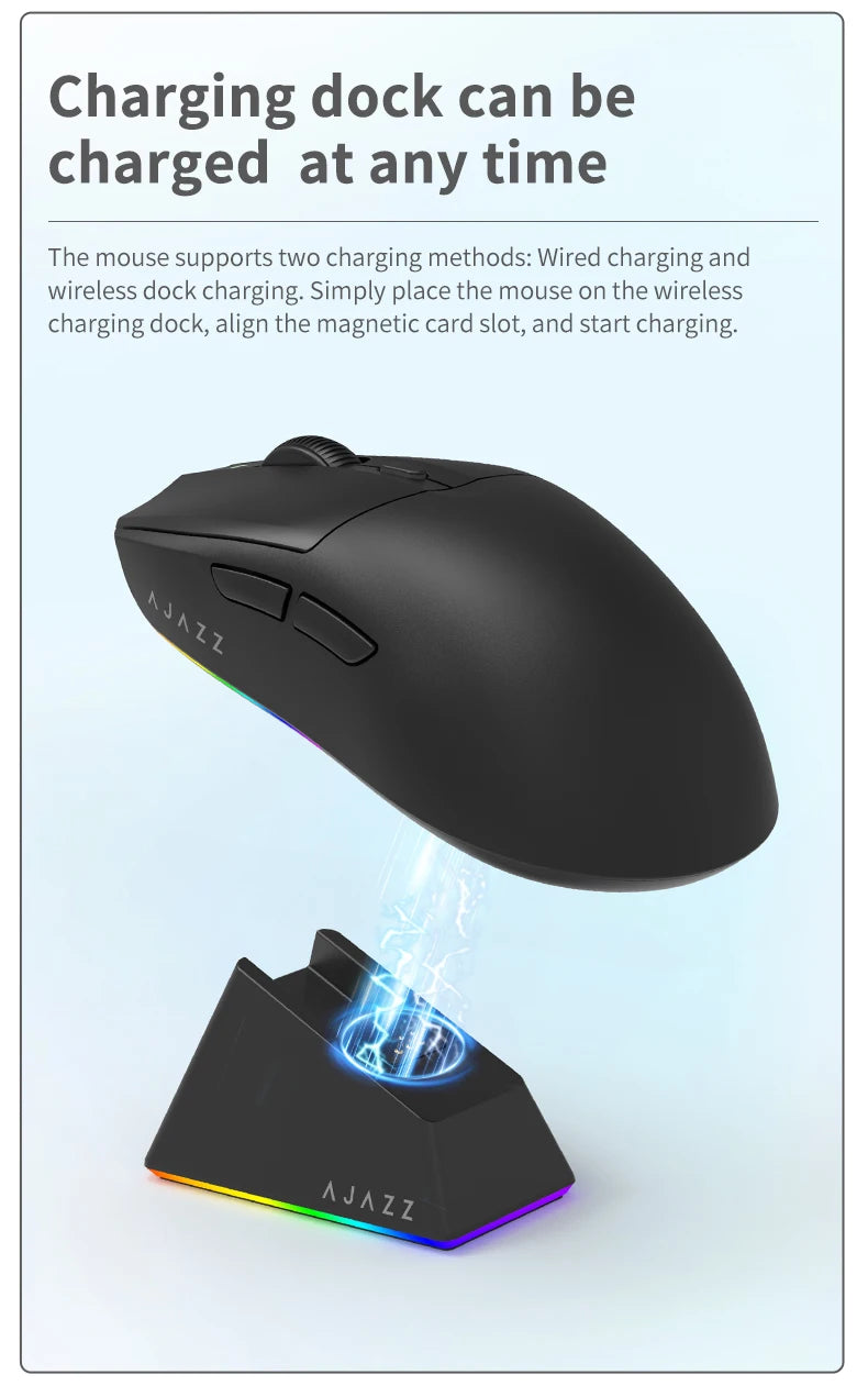AJ139-V2-MC Tri-mode Wired/2.4GHz /BT Wireless Gaming Mouse with Dock PAW3311 Gaming Chipset 12000DPI Max
