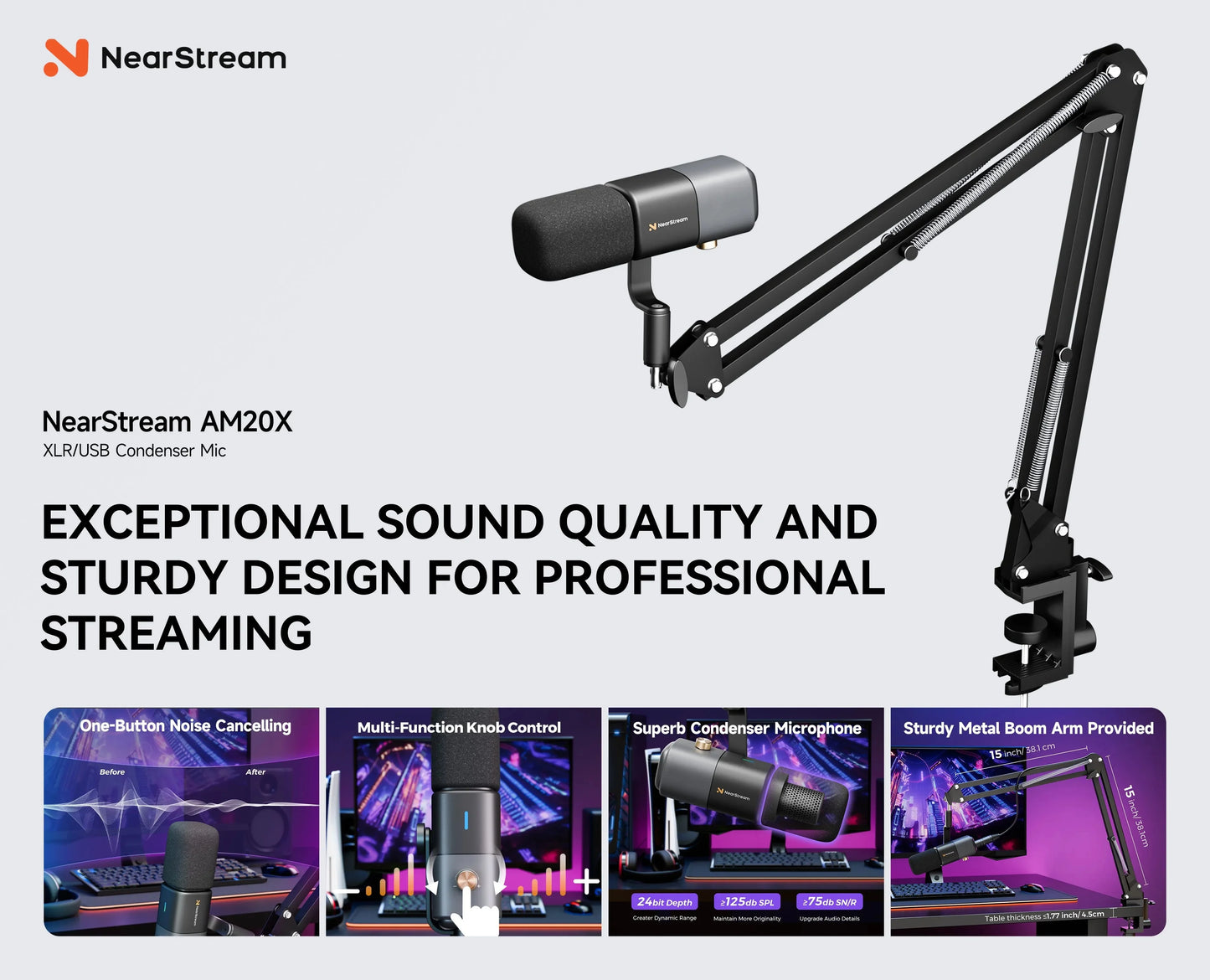 NearStream Professional Microphone pc USB XLR Condenser Mic Boom Arm US Local ShippingPlug-and-Play for Streaming Podcast Studio