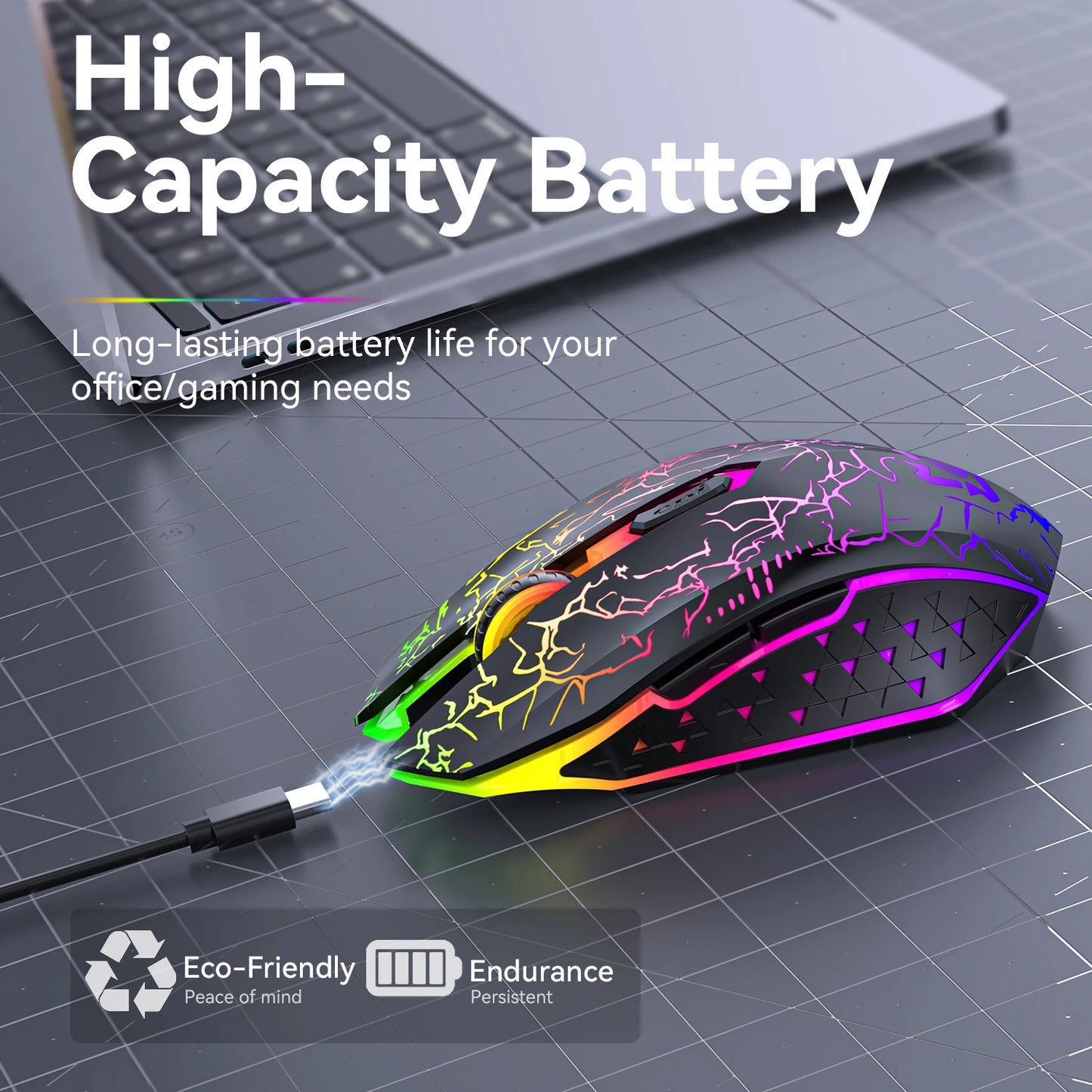 Bluetooth5.2 Wireless Mouse RGB Gaming Mouse Silent Mouse Rechargeable Mouse 800-1200-1600 DPI Mouse Mice for PC Laptop Macbook