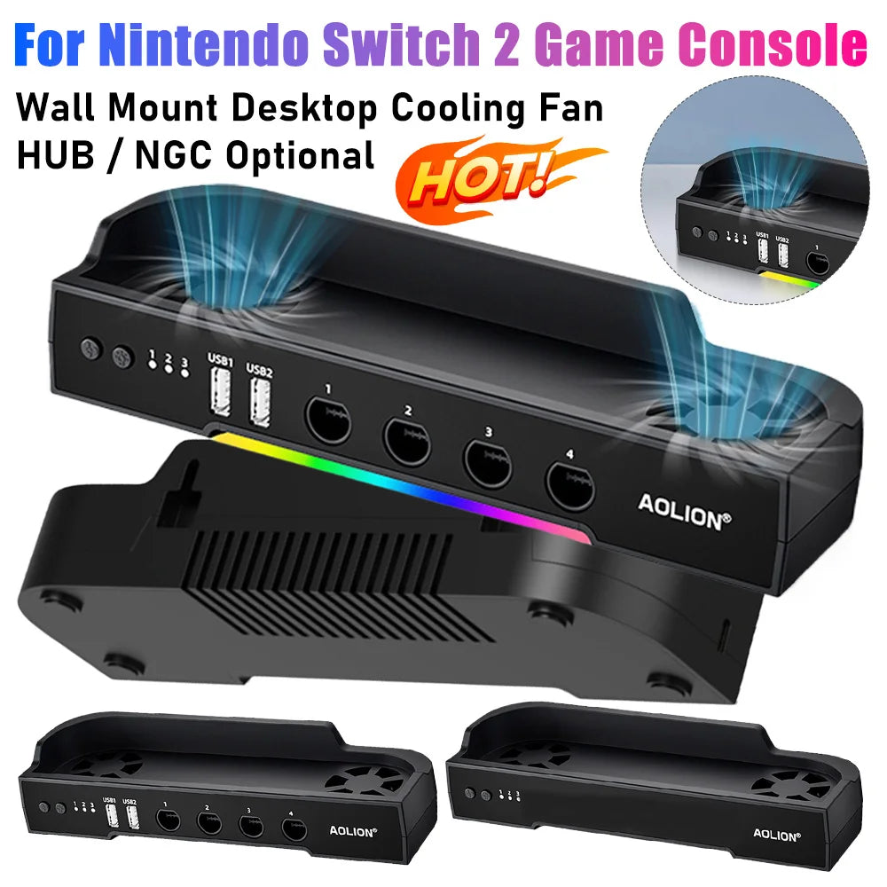 Cooling Fan For Switch 2 Game Console RGB Radiator Wall Mount Portable HUB Expansion Stand NGC Heat Sink Base Gaming Accessories