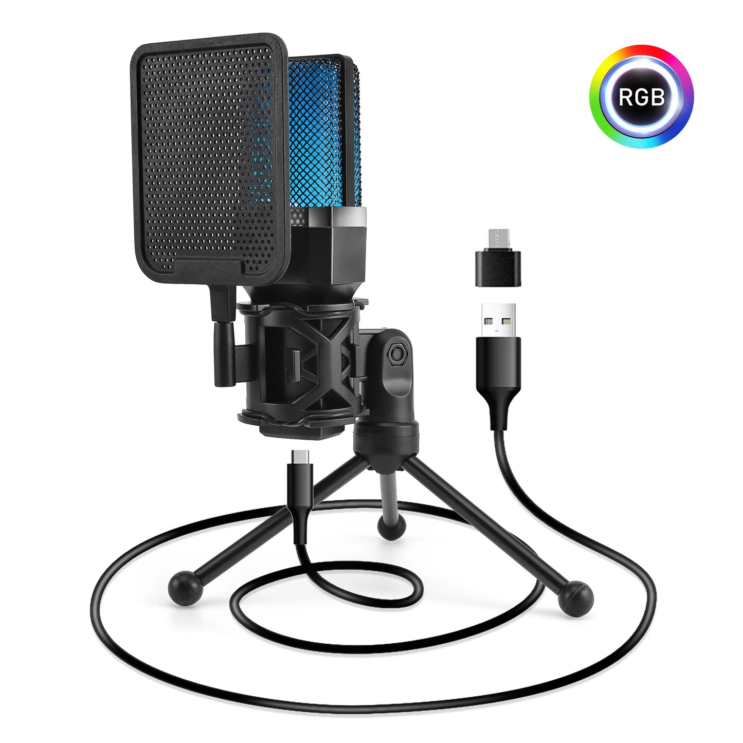 Gaming Computer Professional Condenser Microphone Mic PC Laptop USB Wired Live Streaming Podcast Studio Mike Kit Gamer Karaoke