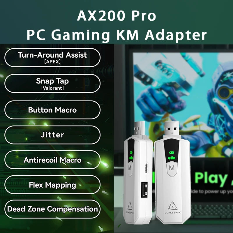 Aimzenix AX200 AX200Pro PC Gaming K&M Converter/Adapter, App Customization, 1000Hz Reporting Rate