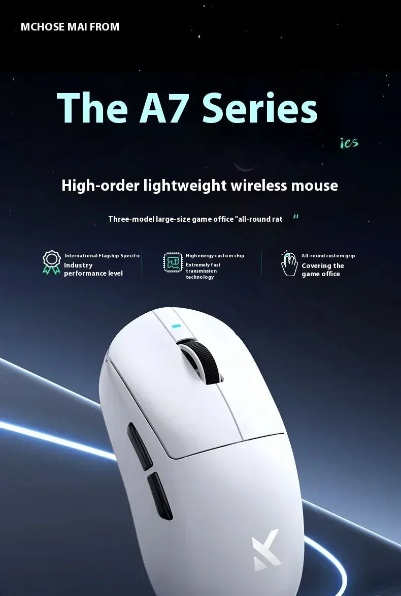 MCHOSE A7 Pro Ultra Wireless Mouse Tri-Mode Gaming E-sports Mouse PAW3950 Lightweight 42000dpi 8K Low Delay Ergonomics 500mAh