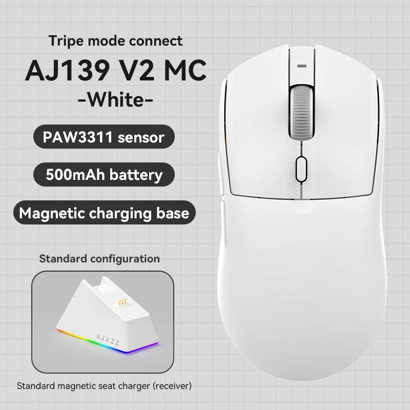 AJ139-V2-MC Tri-mode Wired/2.4GHz /BT Wireless Gaming Mouse with Dock PAW3311 Gaming Chipset 12000DPI Max
