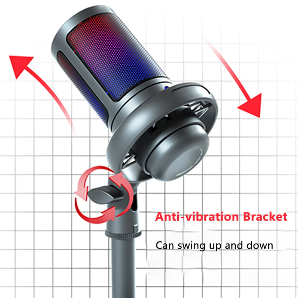 USB Condenser Microphone for PC Computer Gaming Mic for PS4/PS5/Mac Fast Mute RGB Lights Shock Mount Gain Knob Sound Monitor