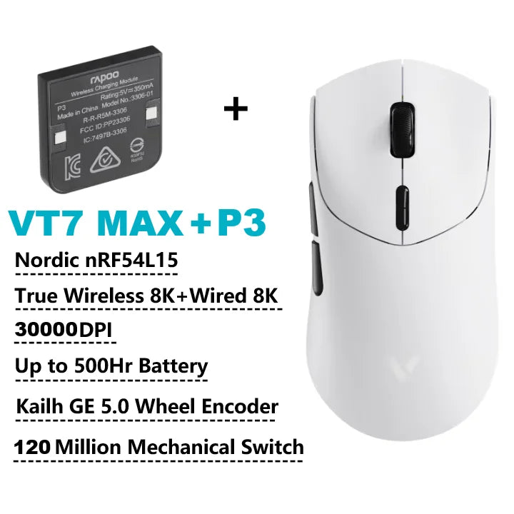 Rapoo VT7 VT7MAX Wireless Gaming Mouse True 8K Wireless Polling Rate 53g Lightweight 100-Million Mechanical Switch Macro Enabled