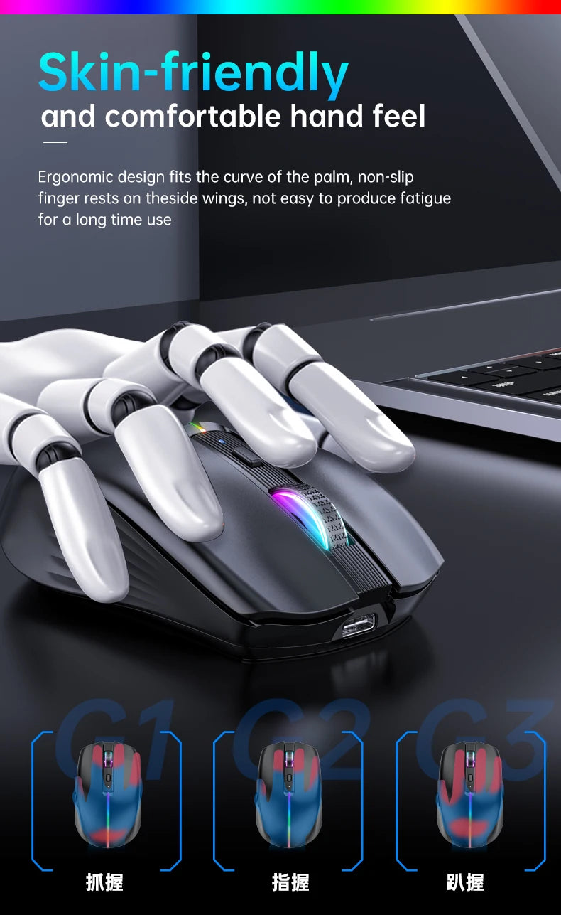 Type-c Rechargeable Wireless mouse Bluetooth Mouse RGB USB Ergonomic Gaming Mouse Silent Mouse for Computer Laptop Macbook