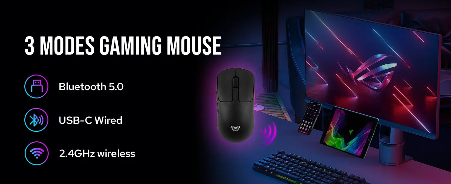 AULA SC680 Wireless Gaming Mouse W/ 26000 DPI PAW3395 Sensor BT 5.0/2.4G/Wired Tri Mode 500mAh Battery For Windows/Mac/PC/laptop
