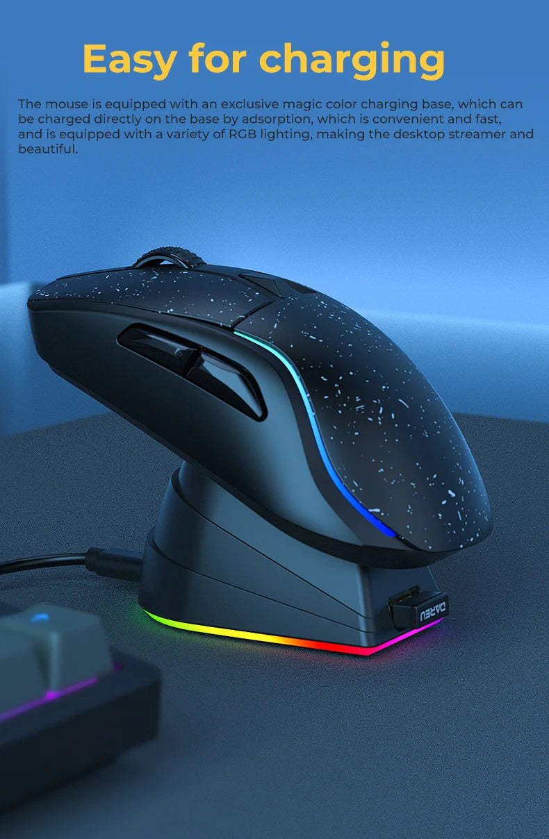 DAREU PC Gaming Mouse Tri-mode Connect Bluetooth Wired 2.4G Wireless Mice with Charging Base KBS Buttons Mous for Laptop Gamer