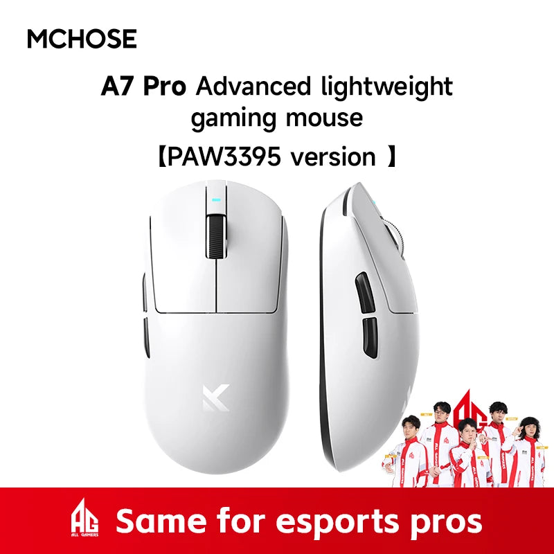 MCHOSE A7 Pro Ultra Wireless Mouse Tri-Mode Gaming E-sports Mouse PAW3950 Lightweight 42000dpi 8K Low Delay Ergonomics 500mAh