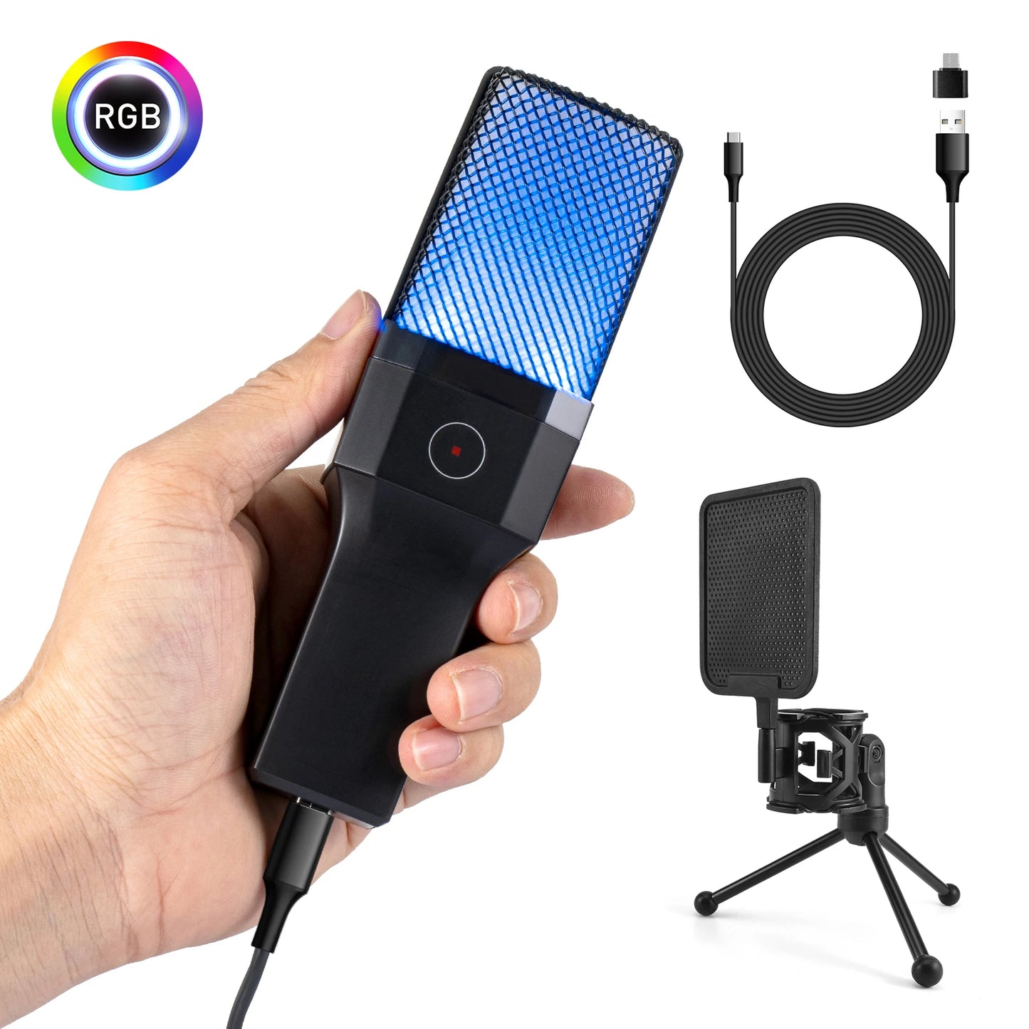 Condenser Professional Microphone Mic For PC Laptop Computer Gaming USB Wired Streaming Podcast Studio Mike Kit Gamer Accessory