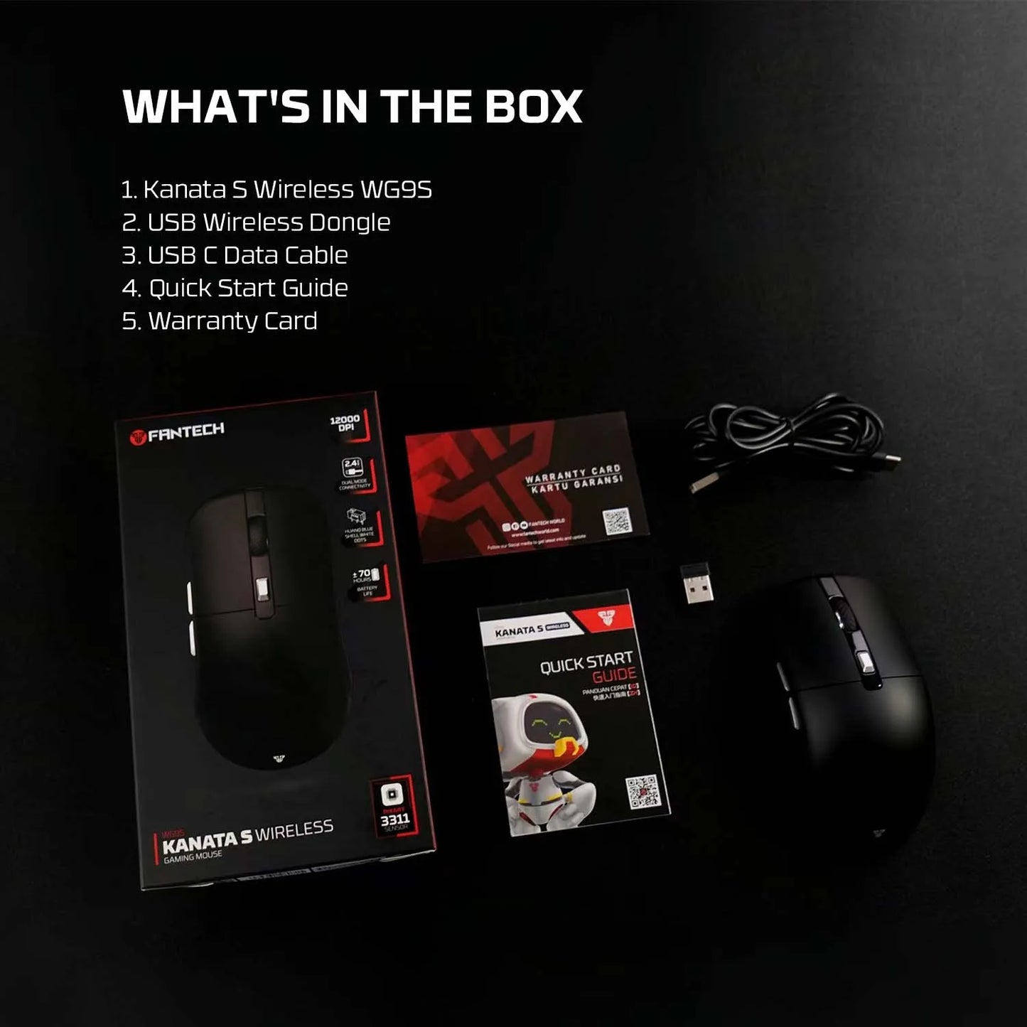 FANTECH KANATAS WG9S Wireless Gaming Mouse PIXART 3311 12000DPI Improved Ultra-Grippy Coating Wired Mouse Macro Button Mice